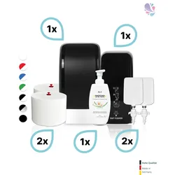 KOMPLETT-SET Toilettenkabine: Toilettenpapierspender + SENSOR Sitzreinigung + Reinigungsschaum + Füllmittel