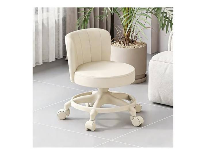 Rollhocker Mit Rädern, Rückenlehne, Geräuschloser Drehstuhl Mit Rollen Der 200 Kg Wiegt. Stuhl For Den Täglichen Gebrauch Zu Hause(Beige)