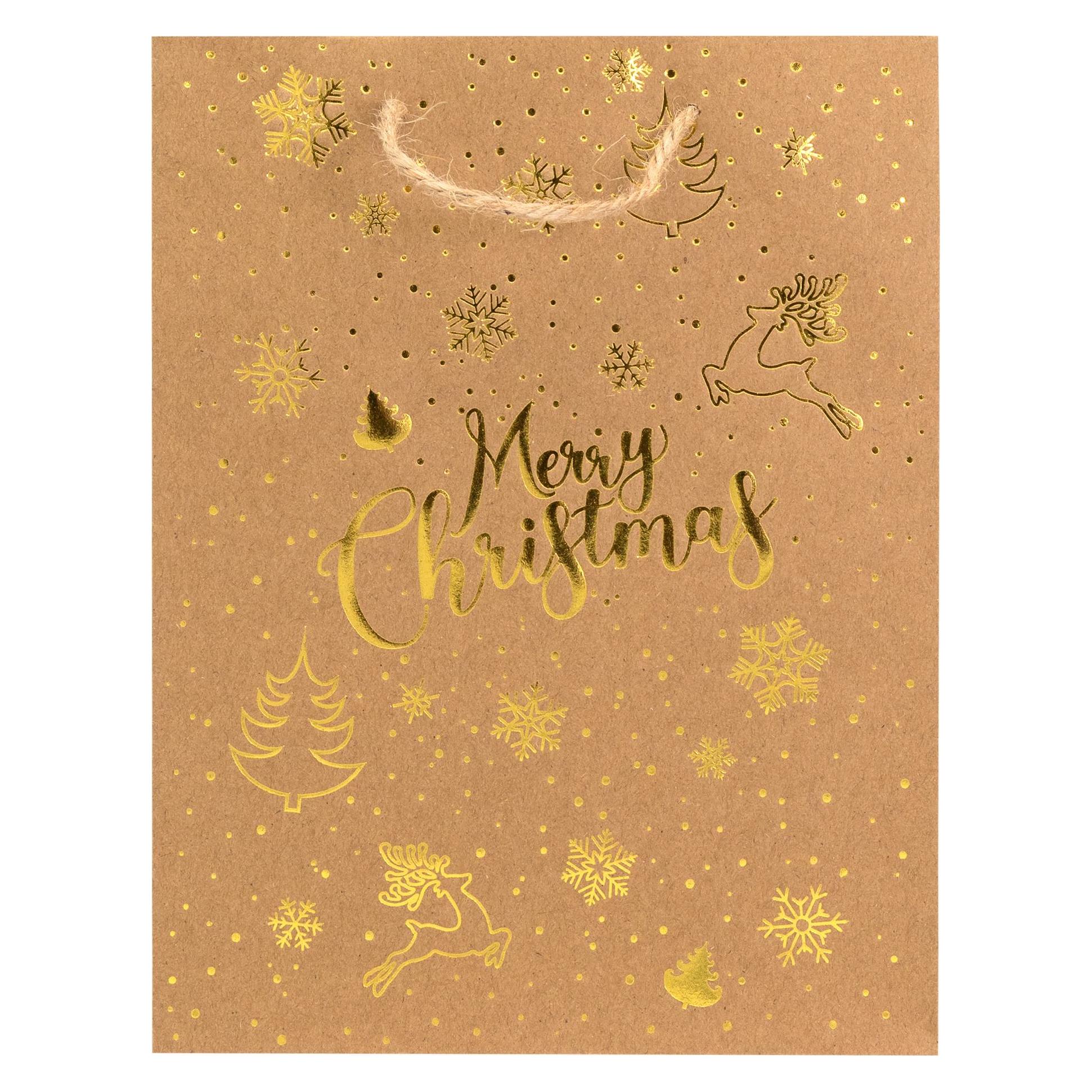 Idena Geschenktasche Weihnachten Merry Christmas Kraftpapier braun 25x8,5x34cm (49621006)