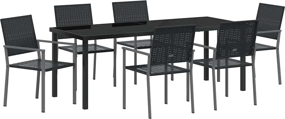 Garten Essgruppe 7 stk. Schwarz PE-Rattan