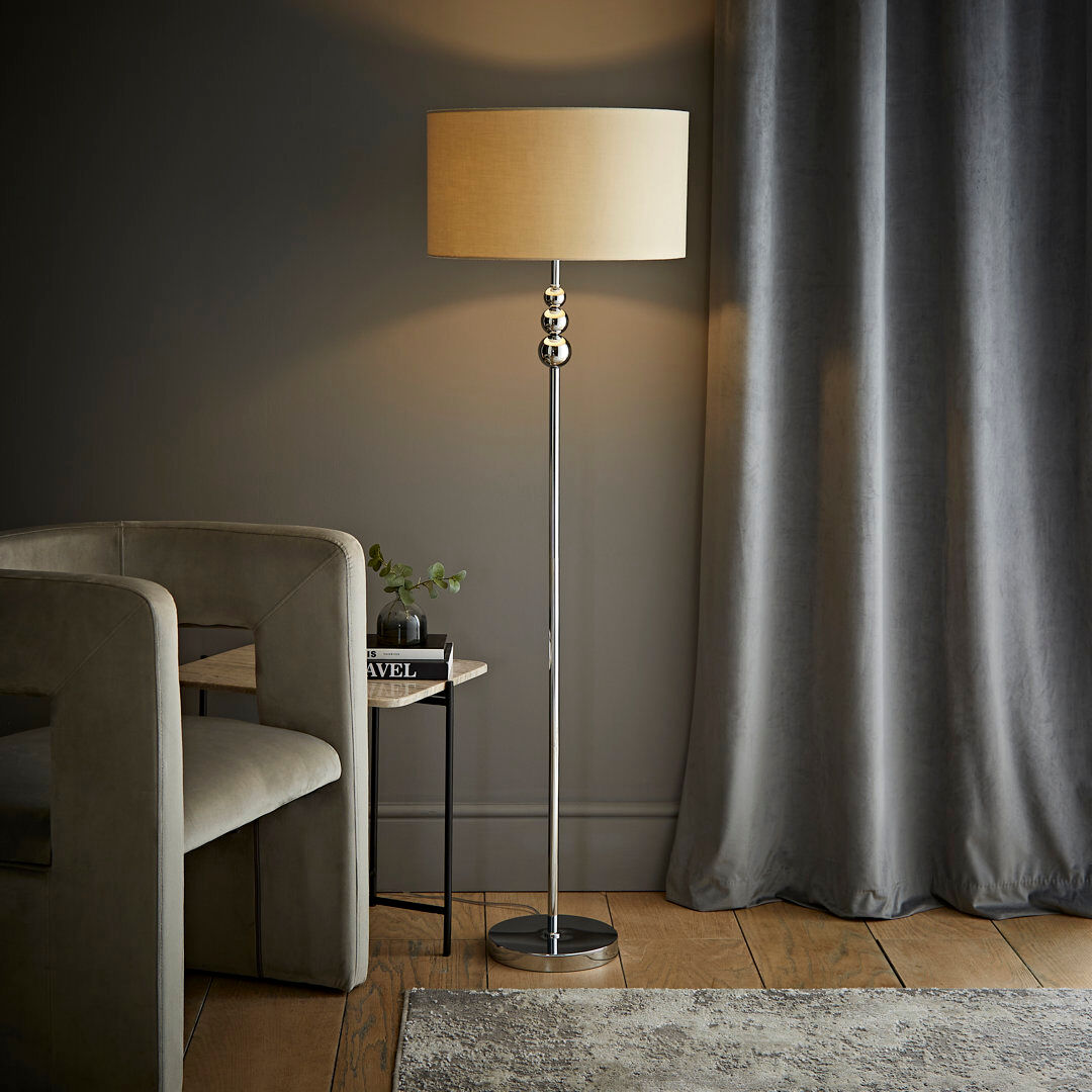 Rosdorf Park Randalia 145 H cm Traditional Floor Lamp Natural/Chrome 145cm H X 45cm W X 45cm D