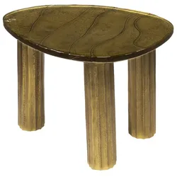 Couchtisch Klidun Glas und Aluminium, modern organisch, Antikgold, Größe S, einzigartige Wellenstruktur
