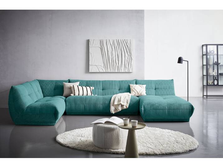 Wohnlandschaft Nielson Türkis Cordstoff Riffka 390 x 80 x 210cm Landhaus