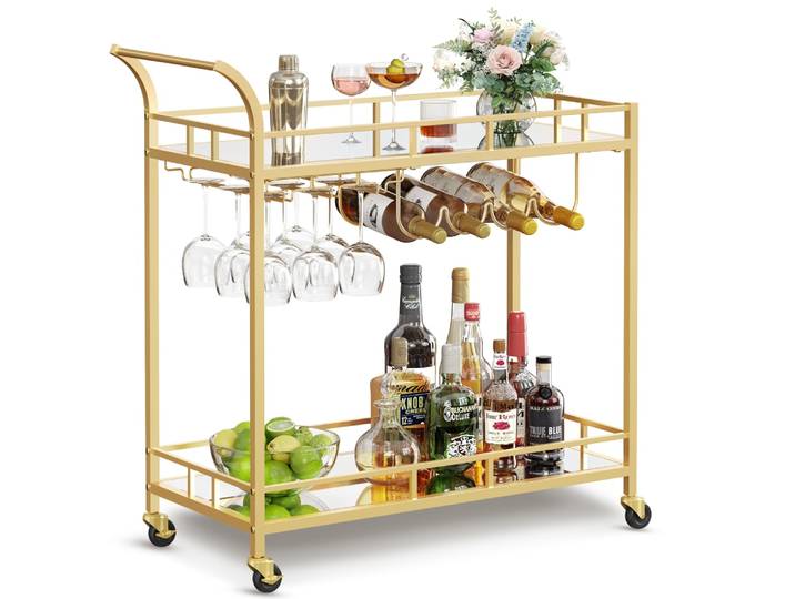 Desserte pour boissons 2 niveaux en verre réfléchissant