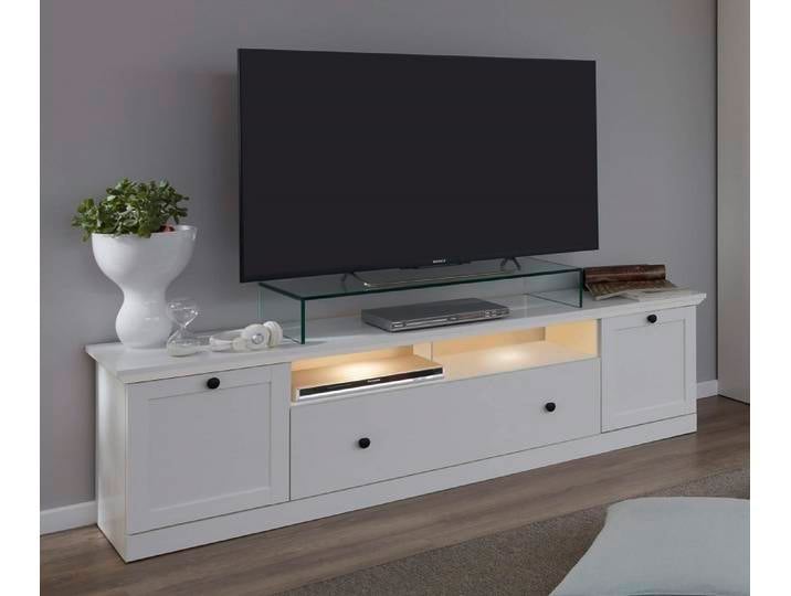 Lowboard TV-Unterteil Baxter , Landhausstil , weiß , mit 2er Set LED Unterbauspots