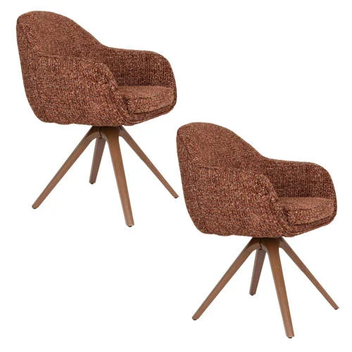 Housecraft Living Batoul draaibare eetkamerstoelen met armleuningen - rood (set van 2)