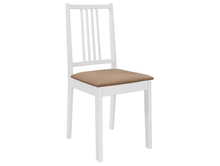 POUFGDR Set mit 6 Esszimmerstühlen aus weißem Holz, mit Kissen Stabiles Holz, Kissen inklusive, modernes Design, einfache Reinigung, 110 kg pro Sitz