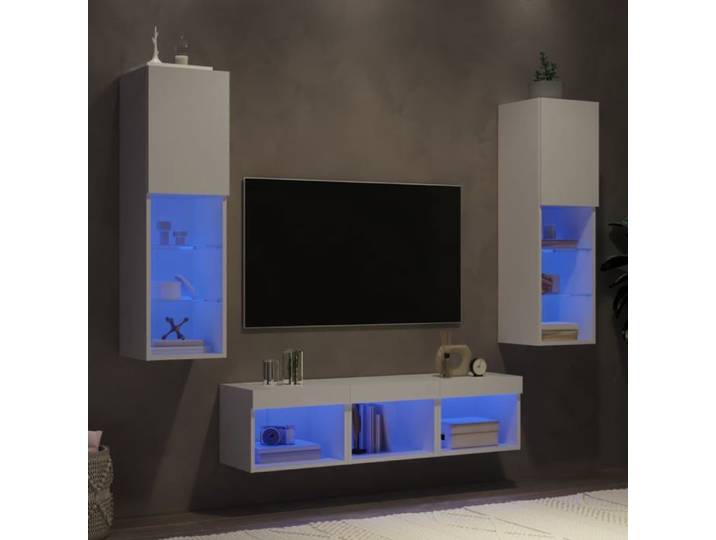 (Blanc)Unités murales TV - SIGNOR - Table Télévision en bois avec LED 5 pcs blanc bois ingénierie 347829