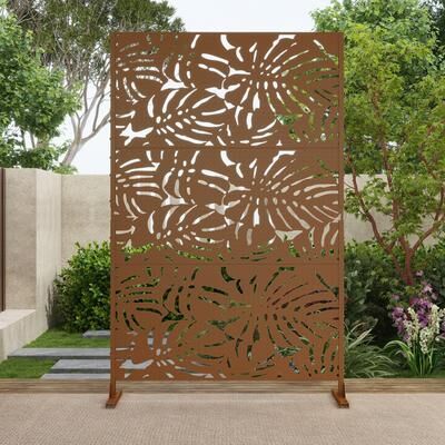 Lumibee 75'' x 47'' Privacy Metal Screen Fence Panel Leaf Blade Pattern
