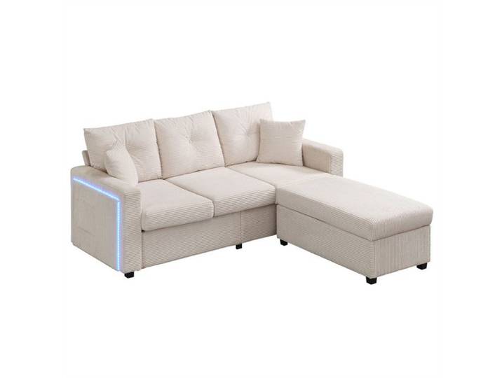 DRIPEX Canapé 3 places LED Moderne avec coussins moelleux canapé en L avec pouf amovible surdimensionné Beige