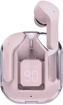 Uplifted Trends Wireless Bluetooth Earphones With Transparent Design Sound & LED Digital Display Stereo Sound Earbuds For Ultimate Audio pink