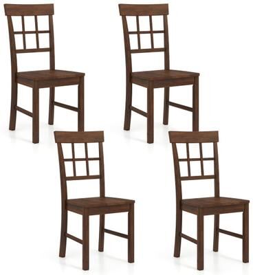Costway Rubber Wood Dining Chairs Set of 4 with High Backrests-Brown