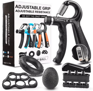 Inspire Picks Hand Grip Strengthener Set Adjustable Gripper, Finger Exerciser Bands And Stress Ball For Forearm Training hand Grip Set