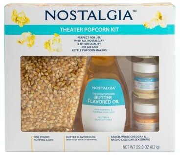 Nostalgia Hot Air & Kettle Popcorn Kit, 3 Seasonings , Oil, Popcorn Kernels
