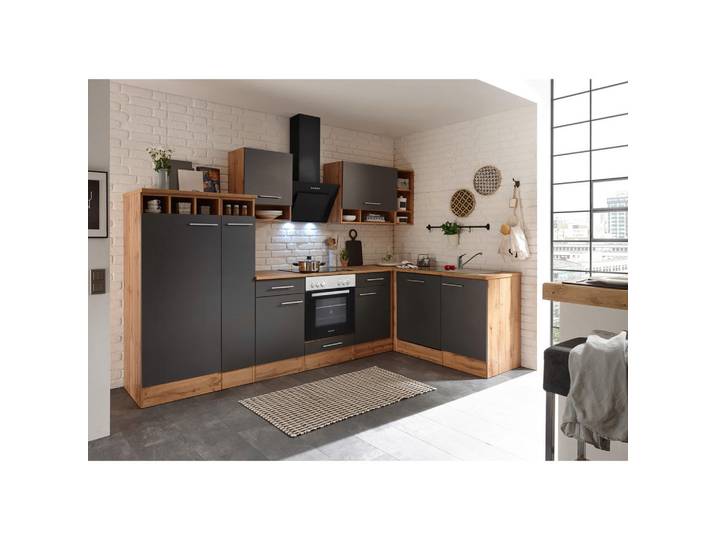 Respekta Eckküche Hilde, Grau, Wildeiche, 2 Schublade(n) Schubladen, L-Form, einmalig seitenverkehrt montierbar, 310x172 cm, links aufbaubar, rechts aufbaubar, Küchen, Eckküchen, Eckküchen ohne Geräte