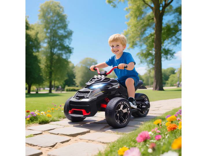 Qaba Kids 12V Ride-On ATV, 3-Wheel, MP3, LED, Black, Ages 3-8