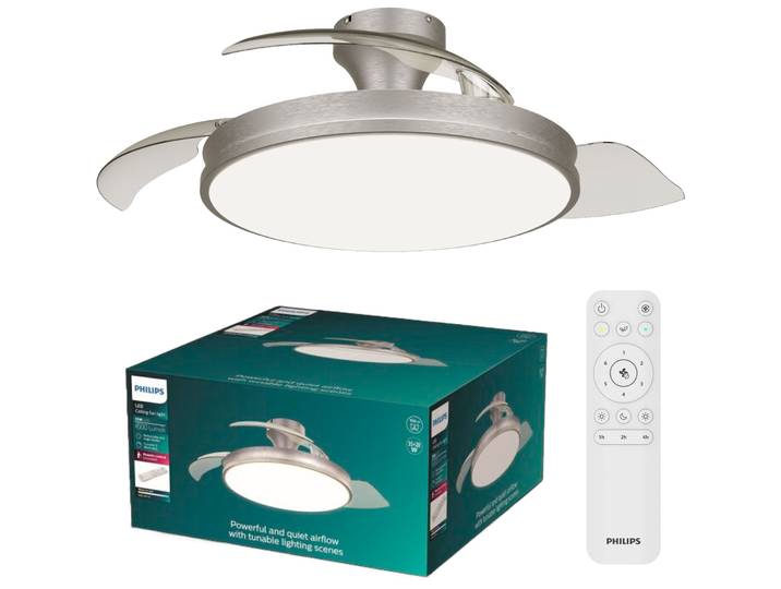 Deckenventilator mit Licht Philips nickel Metall B 106 cm Leuchtmittel inklusive - LED - Deckenventilator mit Licht- LED Energiesparlampe