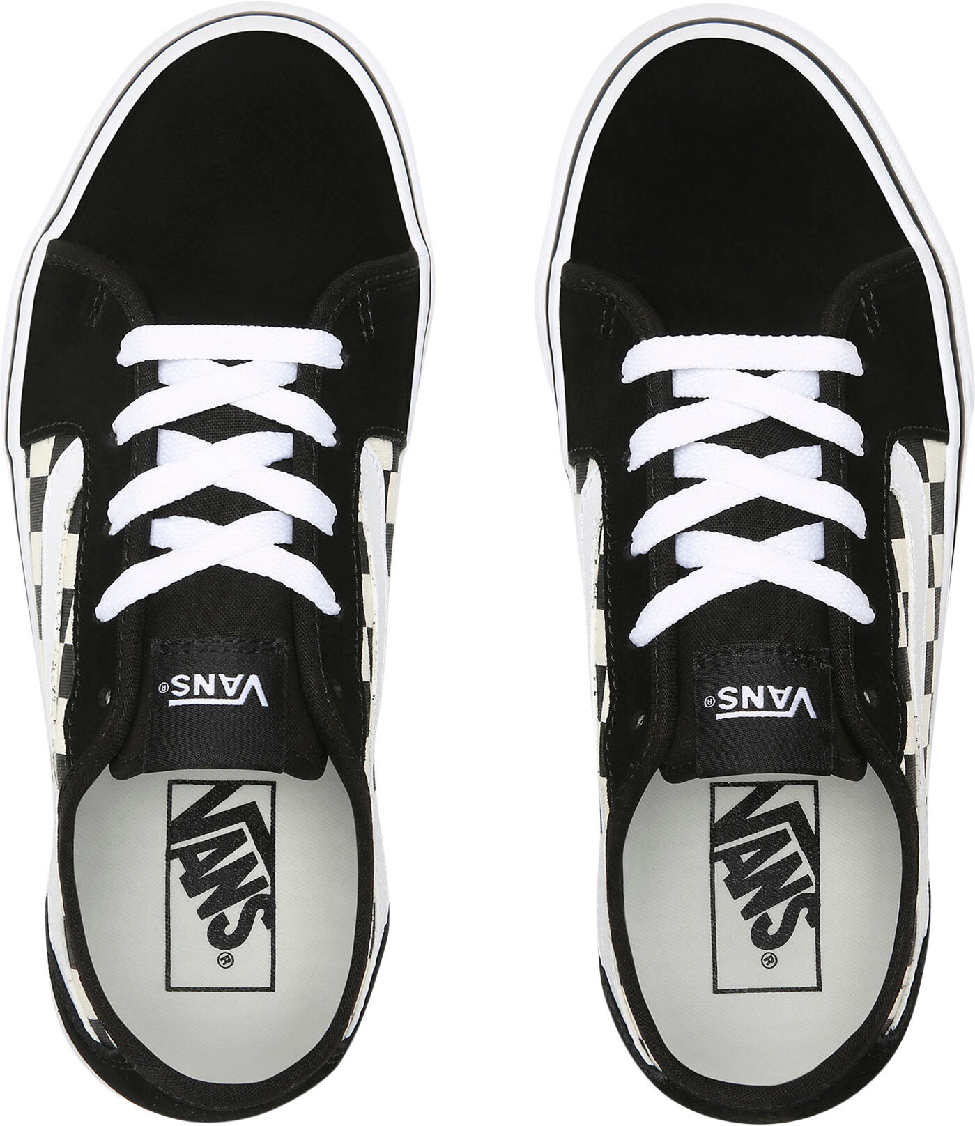 Sneaker VANS "Filmore Decon Checkerboard", Damen, Gr. 36,5, schwarz-weiss (schwarz, weiß), Leder, Textil, bedruckt, mehrfarbig, Schuhe Sneaker schwarz, weiß 36,5