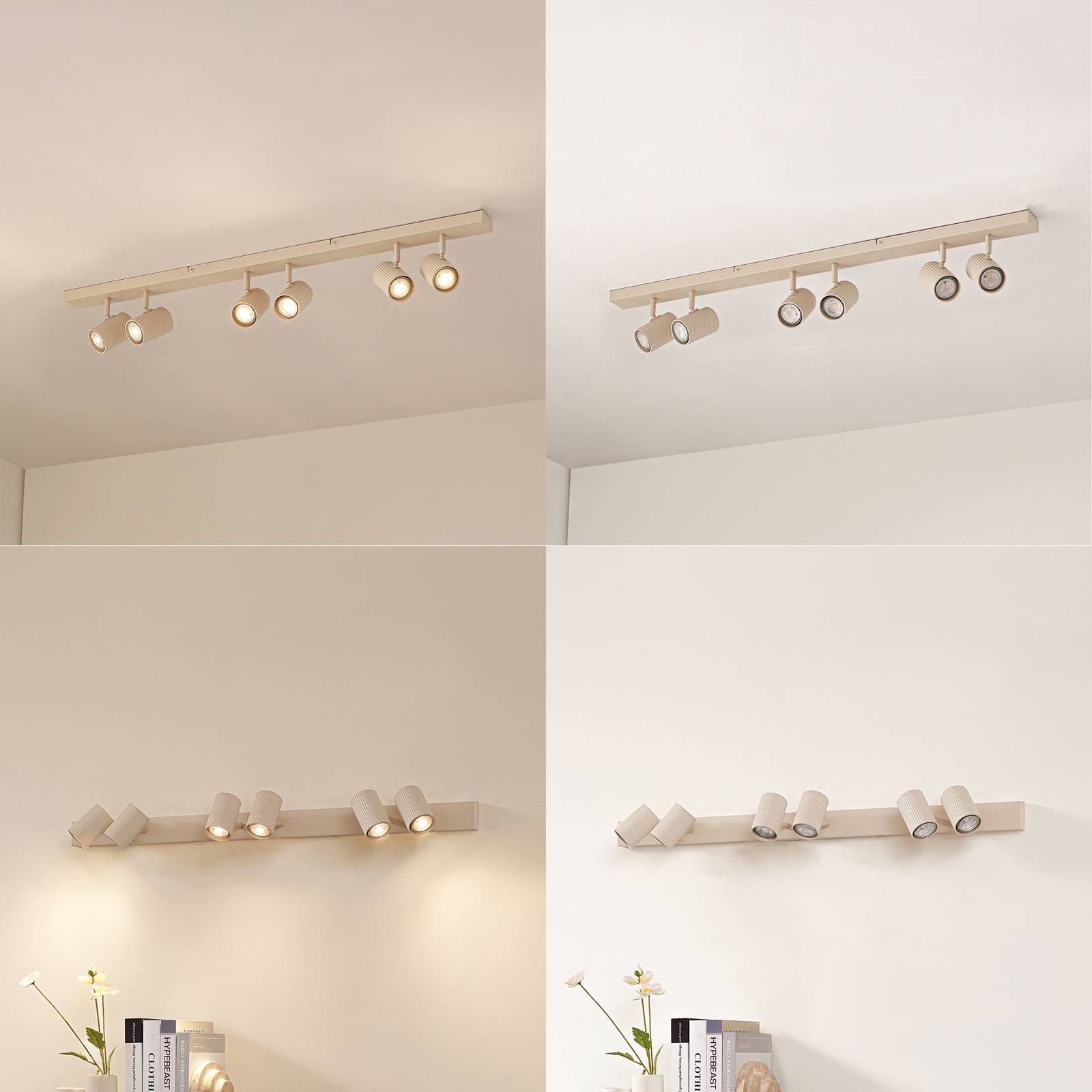 Lindby Deckenstrahler Kardis, beige, 6-flg., Metall, GU10 Kardis Lindby, dimmbar, creme / amber, für Flurbereich, Aluminium, Modern, Strahler