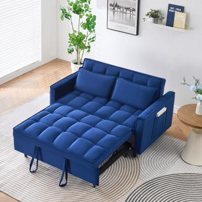 Loedds 55-Inch Velvet 3-in-1 Pull-Out Sleeper Loveseat with Side Pockets and 2 Pillows