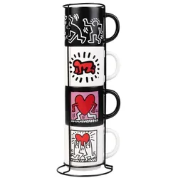 Tasse, Keith Haring - Set of 4 ceramic mugs with stand 300 ml (300 ml, 4x)