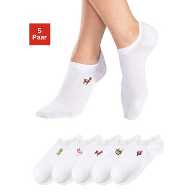 Sneakersocken H.I.S "Damen, Kinder Sneaker Socken bestickte Sommerliche Baumwollsocken", Damen, Gr. 39-42, weiß (5x weiß), Baumwollmischung, mit Stickerei, unifarben, elastisch, Socken Sneakersocken, mit Motivstickerei