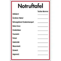 Schild Notruftafel, Kunststoff, 200x300 mm