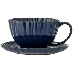 Bloomingville Latina Tasse mit Untertasse, Steingut, Ø 15xH6,5 cm, blue