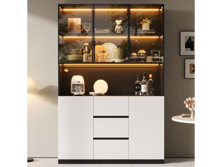 Vitrine - LEMONBEST - 120×40×200 cm - Verre trempé - LED multicolore - 3 tiroirs 2 portes
