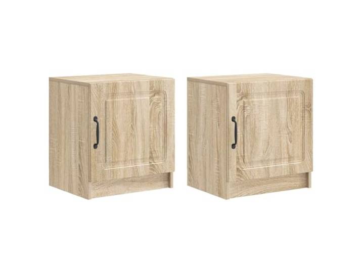 Coespram Nachttisch 2er Set Sonoma-Eiche 43x34,5x47 cm Holzwerkstoff Kompakte Beistelltische mit Schwenktür und schwarzem Griff für Schlafzimmer, ideal als Bettnähe-Ablage im 2er-Set.