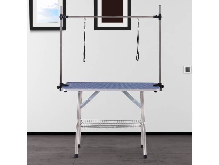 PawHut Table Toilettage Chiens Ajustable Pliable Métal Bleu
