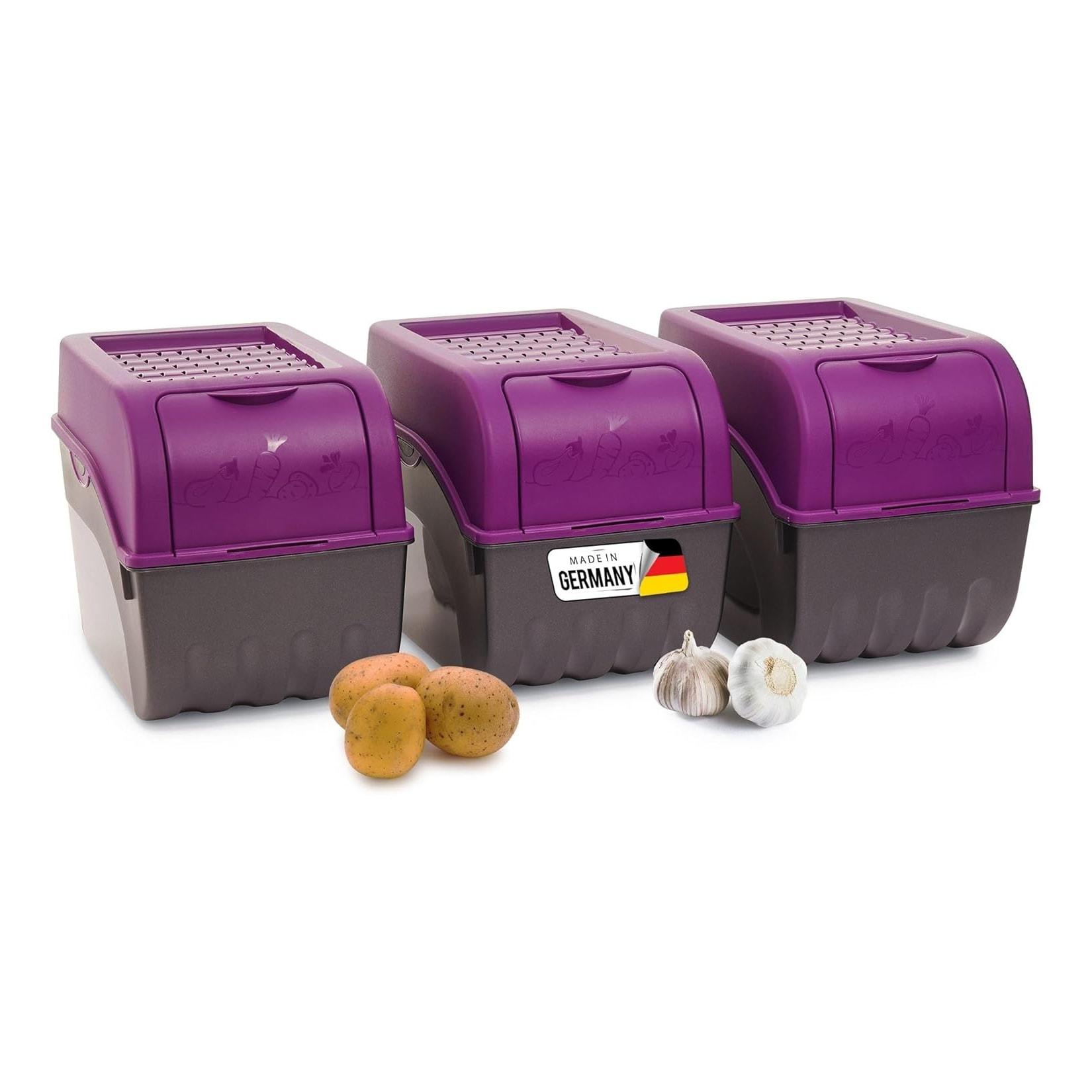Kartoffel Aufbewahrungsbox 3X groß 9L LILA Zwiebelbox Gemüsebox stapelbar Kartoffelbox Zwiebel Aufbewahrung Kartoffelkorb Obstbehälter Kartoffelkiste Frischhaltedose