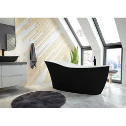 Hoesch Namur Lounge Badewanne freistehend, BiColor Weiß-Schwarz, 1800x800 mm, Solique Mineralguss, hochwertige Oberflächenstruktur, extrem glatt und pflegeleicht