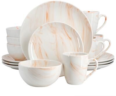 Elama 16 Piece Porcelain Dinnerware Set in Orange