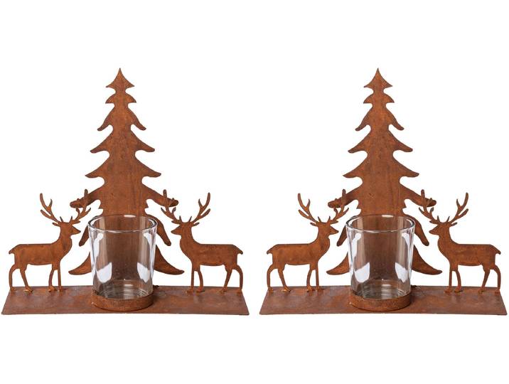 Teelichthalter CREATIV DECO Weihnachtsdeko , braun (rostbraun), B:25,5cm H:28cm T:8cm, Metall, Kerzenhalter, Teelichthalter, Oberfläche in Rost-Optik