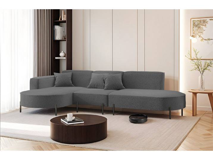 Fun Möbel Ecksofa Sofa VALENCIA mit Ottomane in Stoff Quelle, Ottomane Links oder Rechts, für Saugroboter geeignet