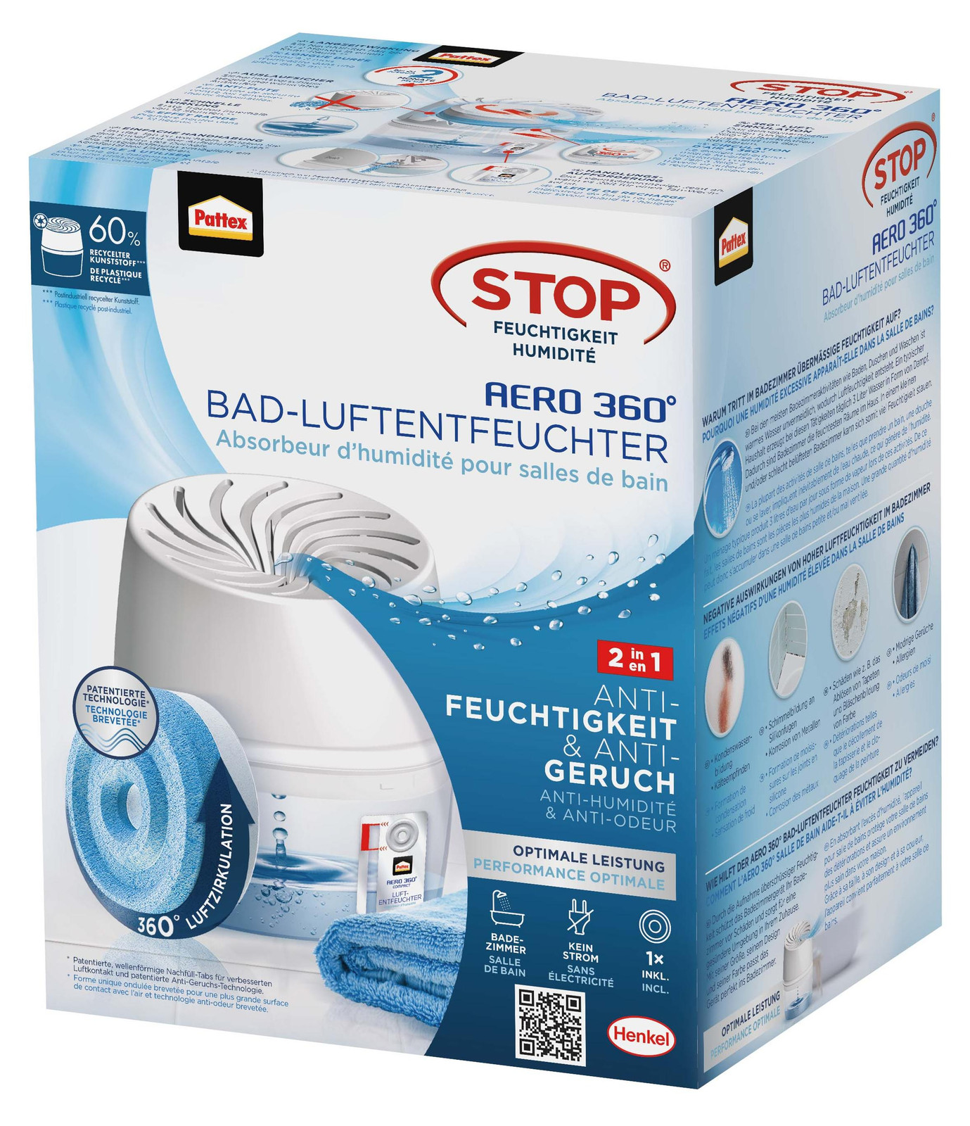 Pattex Badkamerluchtverfrisser AERO 360, Wit, 450 g
