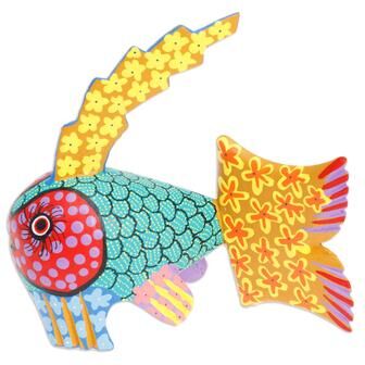 Novica Handmade Petite Fish In Aqua Wood Alebrije Figurine