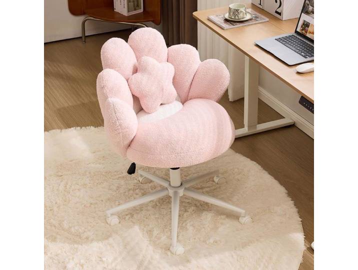 VINGLI Fauteuil Pivotant Chaise Coiffeuse Chaise de Bureau Relaxante Fauteuil avec Dossier en Fleur en Peluche Teddy Rose&Blanc
