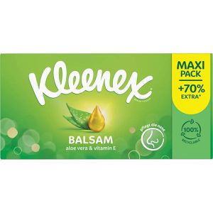 Kleenex Taschentücher Balsam mit Aloe Vera & Vitamin E, Box, Zellstoff, 4-lagig, Ringelblumenbalsam, Maxi Pack, 96 Tücher