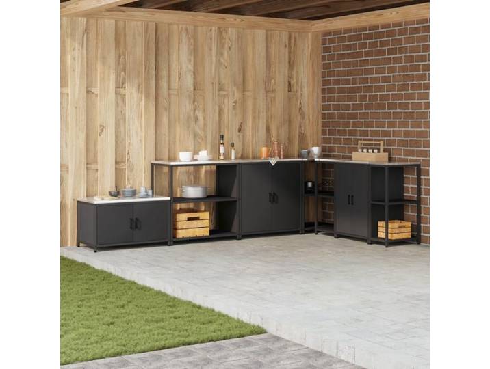 SALE ELEMENTS Cuisine - Étagère de rangement de cuisine - Meuble Colonne Meuble Haut de cuisne avec étagère Noir Acier @EU(70285)