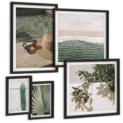 BILDER SET 5er Set - 50x50 cm & 20x30 cm & 40x60 cm Schwarzer Rahmen - Zubehör für tropische Pflanzen