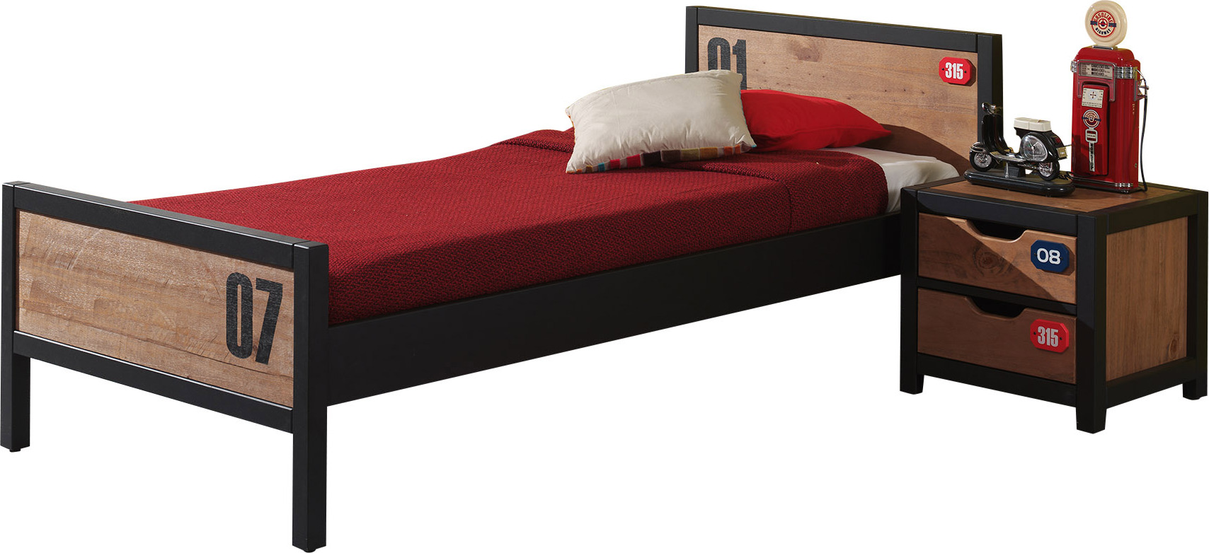 Diese ALEX-kombination besteht aus den folgenden Elementen: bett 90x200cm * und ein lattenrost 13l und ein nako *