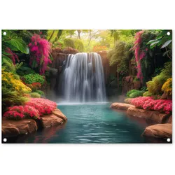 GARTENPOSTER Wasserfall - Natur - Pflanzen - Dschungel - Wasser Gartendeko 90x60 cm