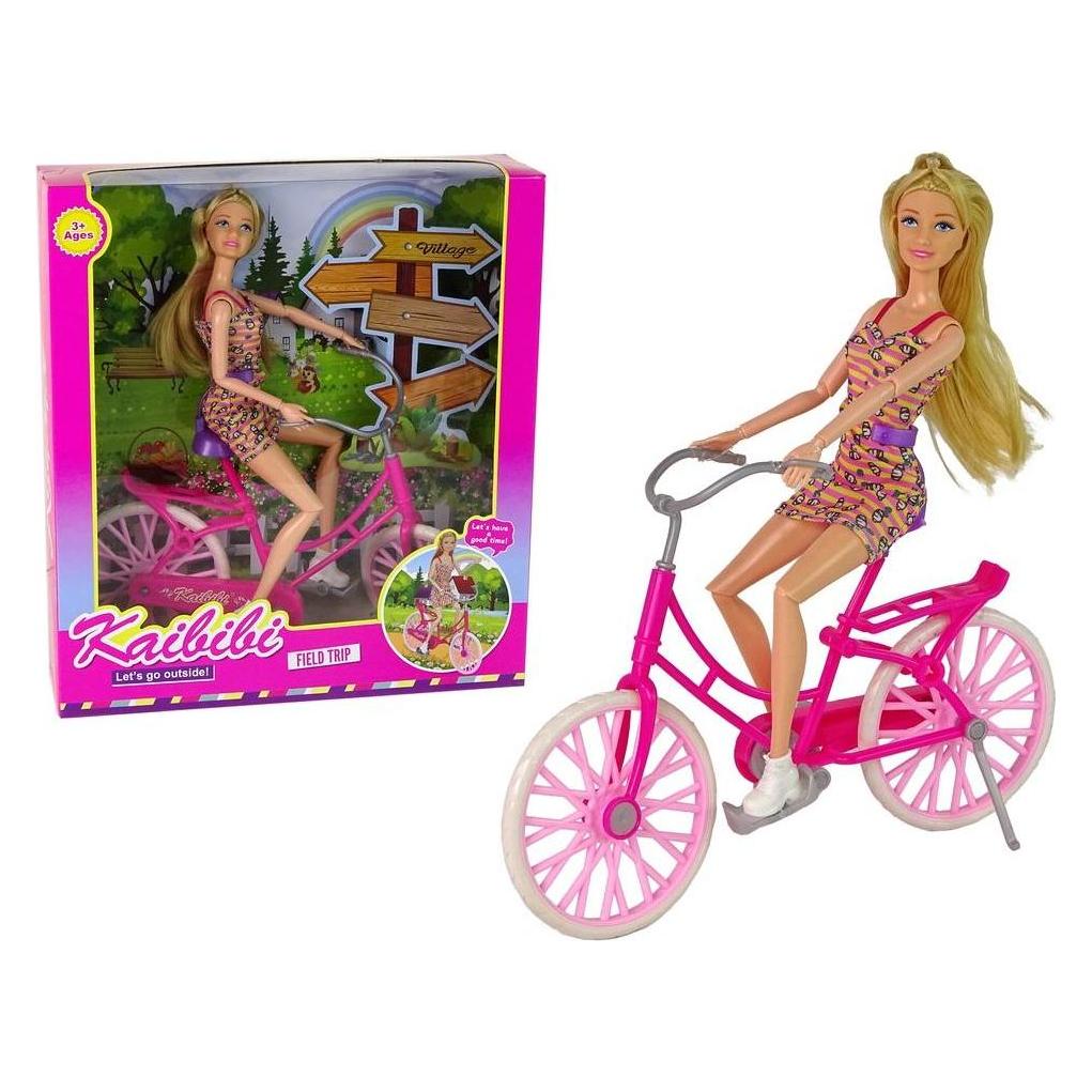 Lean Toys Puppe auf einem Fahrrad, Kunststoff, Rosa (37381807)