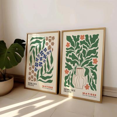 Inspired Finds Frameless Matisse Floral Wall Art Set Boho Mid Century Modern Prints (Set Of 2) 11.81x15.75in No Frame floral Vase Art