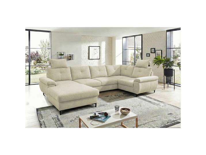 Mid.you Wohnlandschaft Solei U, Beige, Kunststoff, 4-Sitzer, Ottomane links, U-Form, 334x188 cm, Liegefunktion, Wohnzimmer, Sofas & Couches, Wohnlandschaften, Wohnlandschaft U-Form