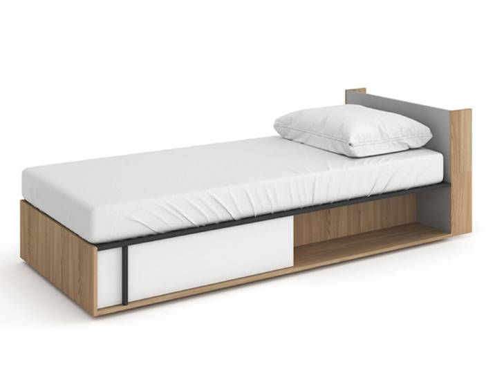 Feldmann-Wohnen Stauraumbett Imola (Imola, 1-tlg., Bett mit Matratze), 90x200cm weiß graphit grau Salisbury Eiche mit Matratze