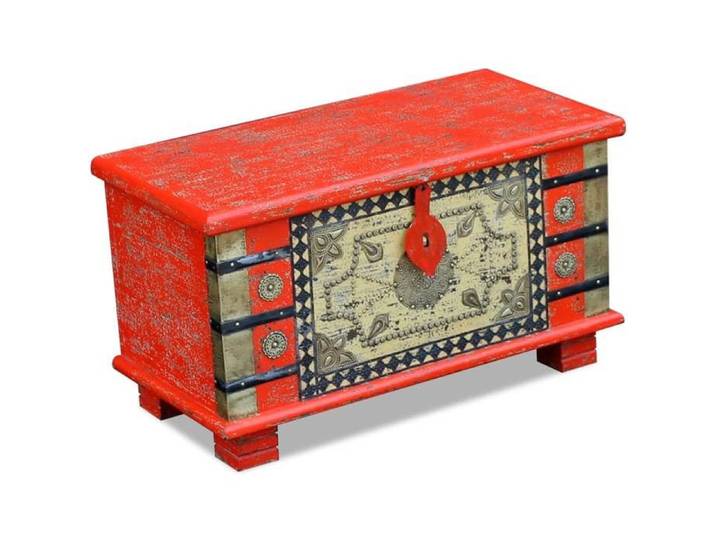 SALE 2026 Coffre Extérieur Charge de 150 KG Rouge - Coffre de rangement Bois de manguier rouge 80x40x45cm 19.65 Kg 392608
