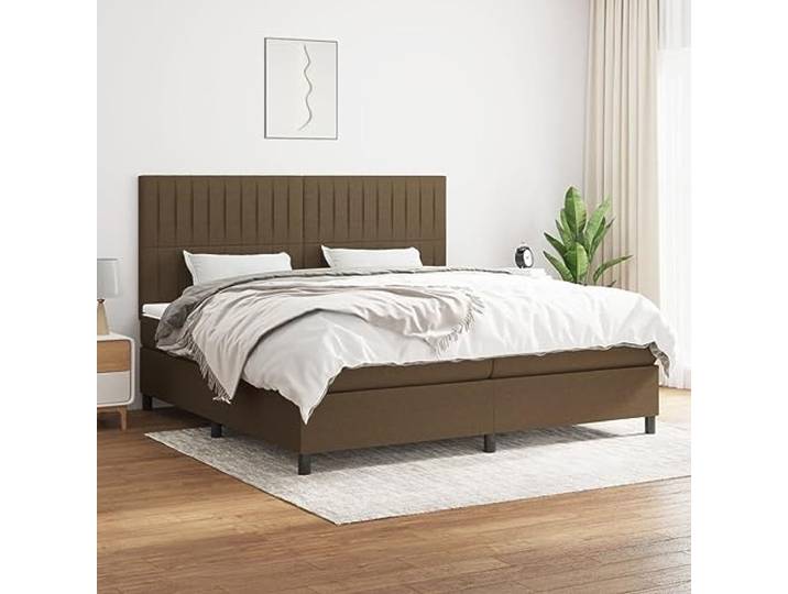 RJPLMFV Lattenrost mit Matratze, 200 x 200 cm, Dunkelbraun Kopfteil höhenverstellbar, Taschenfedern, Rückenstütze, atmungsaktiver Stoff, langlebig